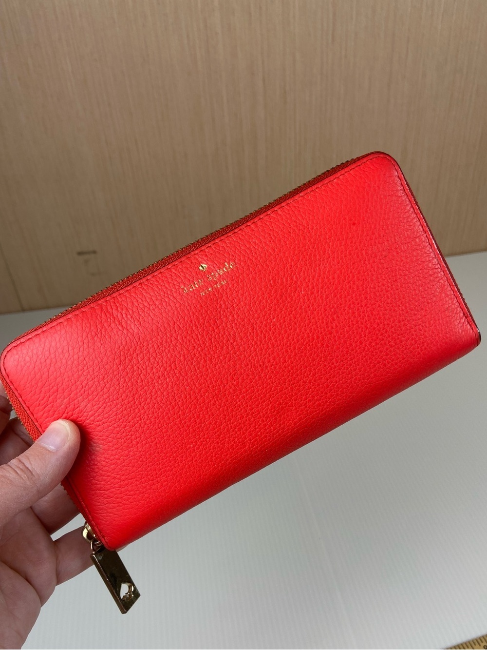 kate spade Bright Red Zip-Around Pebbled Leather Wallet